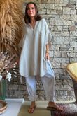 Tasha Cushion Cotton Oversized Shirt Tunic Stone